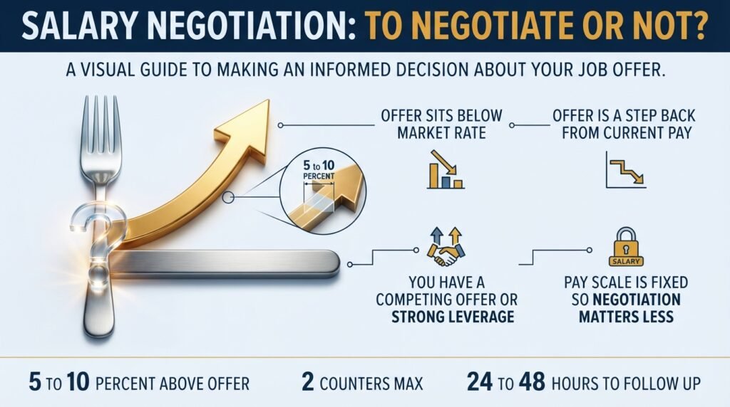 Should I negotiate salary infographic showing when to push and when to hold steady