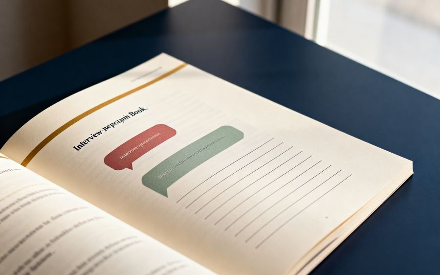 A workbook page: what they are checking, a weak answer, a strong answer, and space to write your own.